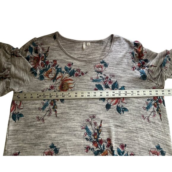 EST. 1846 18/20W Floral Print Heather Gray 3/4 Sleeve Tunic Top Bell Sleeves - Picture 6 of 9